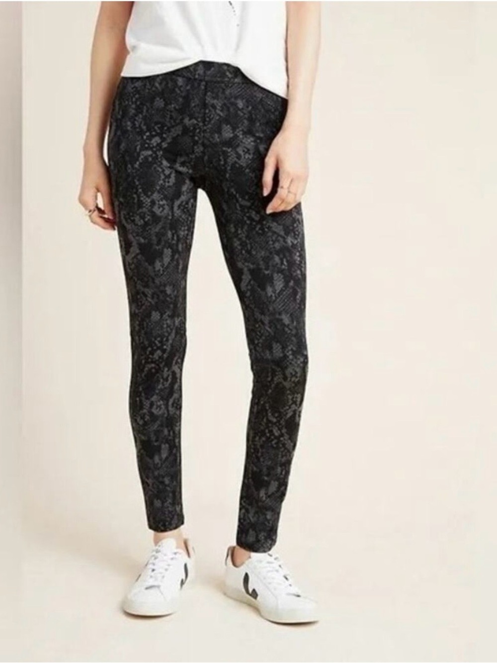 Sanctuary Black Gray Snake Print Cropped Pants Grease Leggings Size Small